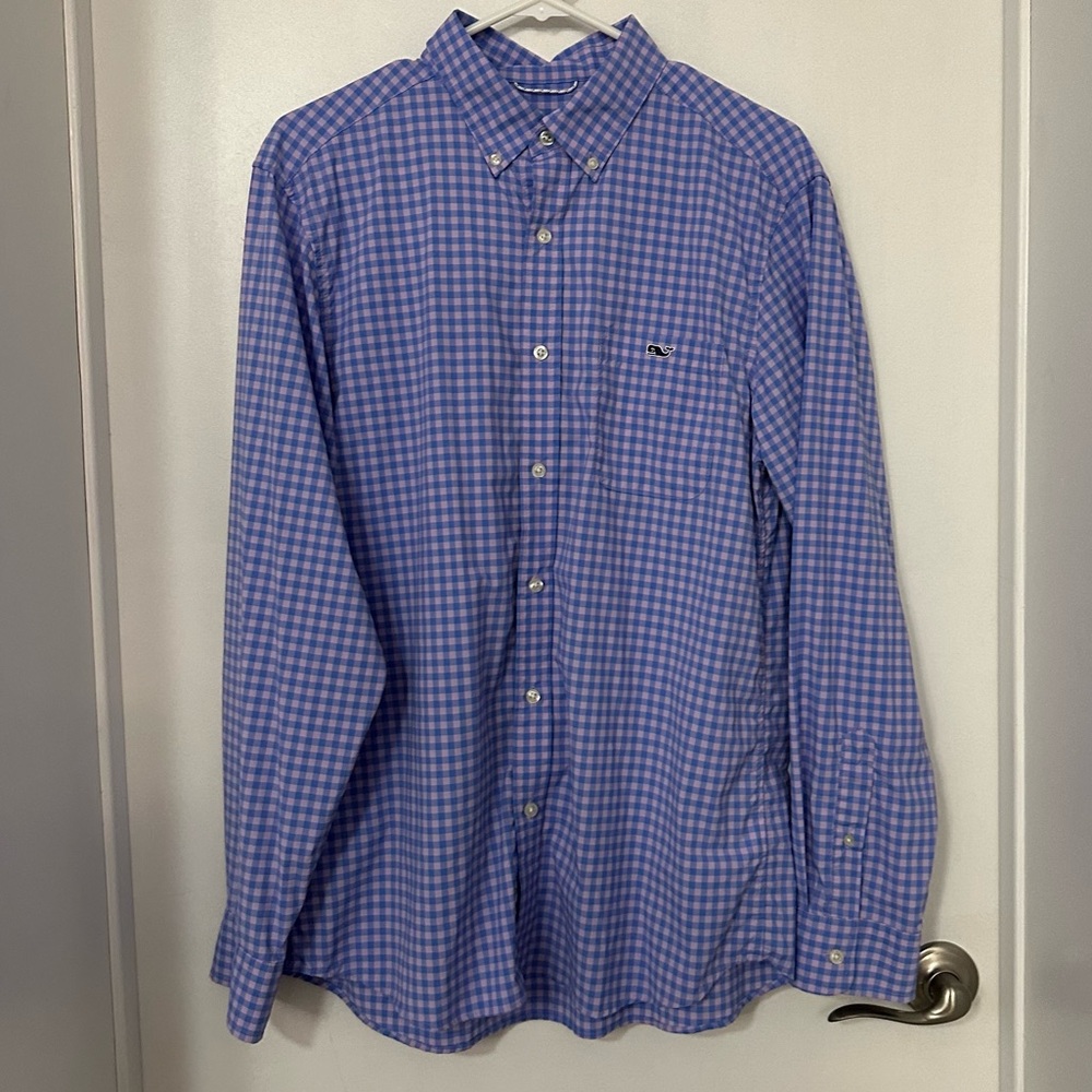 Vineyard Vines On The Go Blue and Pink Checkered Men's Shirt